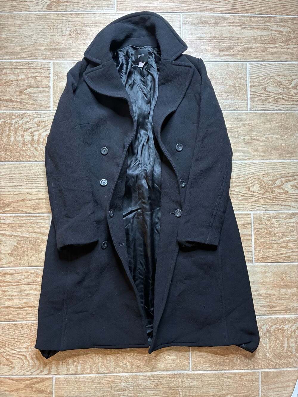 J.Crew Peacoat Size 8 Black Wool Blend Double Breasted Trench Coat